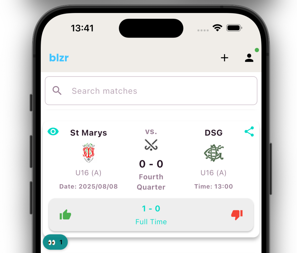 blzr app showing a list of live sports scores on a smartphone.